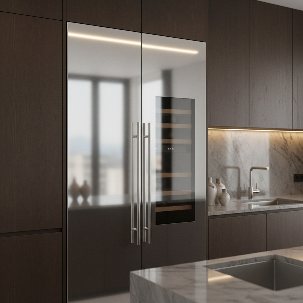 High-end kitchen appliances with refrigerator and wine cooler